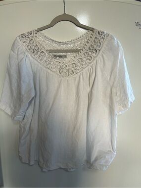 Elena Baldi White Linen Eyelet Crochet Lace Boho Blouse Made In Italy Large